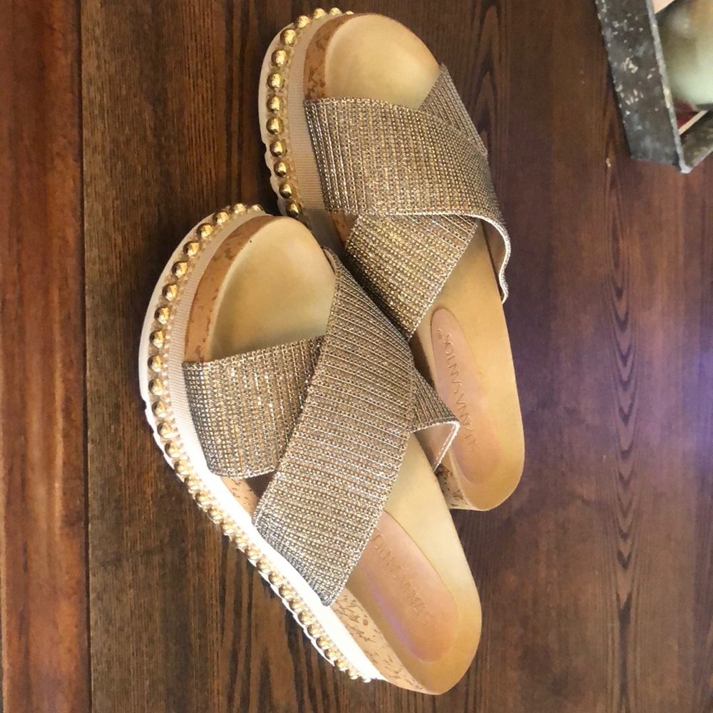 Gold studded platform slides!